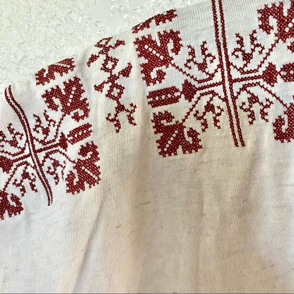 Madewell Embroidered Split Neck Top Ivory Red Cotton Linen XS - Picture 6 of 8